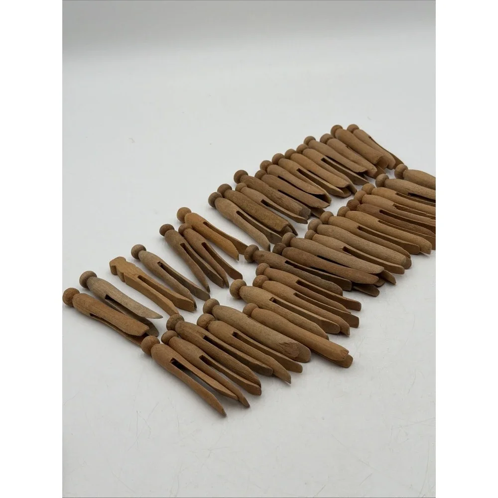 41 Vintage Wooden Clothes Pins Round Head Flat Top~3.75
